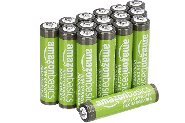 Amazon Basics 16-Pack Rechargeable AAA NiMH High-Capacity Batteries, 850 mAh, 1.2V, Recharge up to 500x Times, Pre-Charged