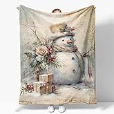 JKMBN Vintage Snowman Winter Home Decor Throw Blanket, Retro Christmas Snowman Soft Fluffy Blanket, Christmas, Warm Winter Cozy Fuzzy Blanket for Bed Couch Sofa, 50x60 Inches