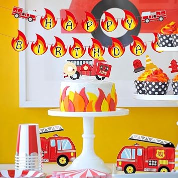 Clube92 Com Br Guirlandes Cotillons Et Confettis Decorations Jevenis Ensemble De 48 Bannieres Danniversaire De Pompier Camion Dincendie Ballons Danniversaire Pompier Decoration De Fete Danniversaire Pompiers Decoration De Fete