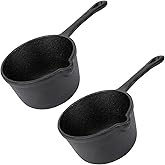 Honeydak 2 Pcs Cast Iron Sauce Pan 1.2 Quart Basting Pot with Handle Small Pre-seasoned Heavy Cast Iron Roasting Pans for Grilling Smoking BBQ Accessories for Grilling and Ovens(6.3 x 3.54)