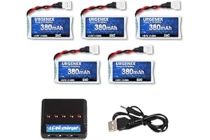 URGENEX 3.7V Drone Battery 380mAh 25C 1S Lipo Battery Fit for SYMA Holy Stone Drone Quadcopter Aircraft Parts 5PCS RC Battery with 5in1 Charger