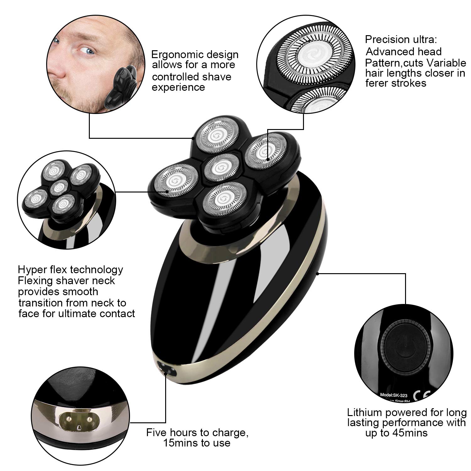 Waterproof Men\'s Electric Shaver and Trimmer Grooming Kit, Rechargeable 4-in-1 Electric Razor/Hair Trimmer/Clip Nose Hair/Facial Cleansing Brush