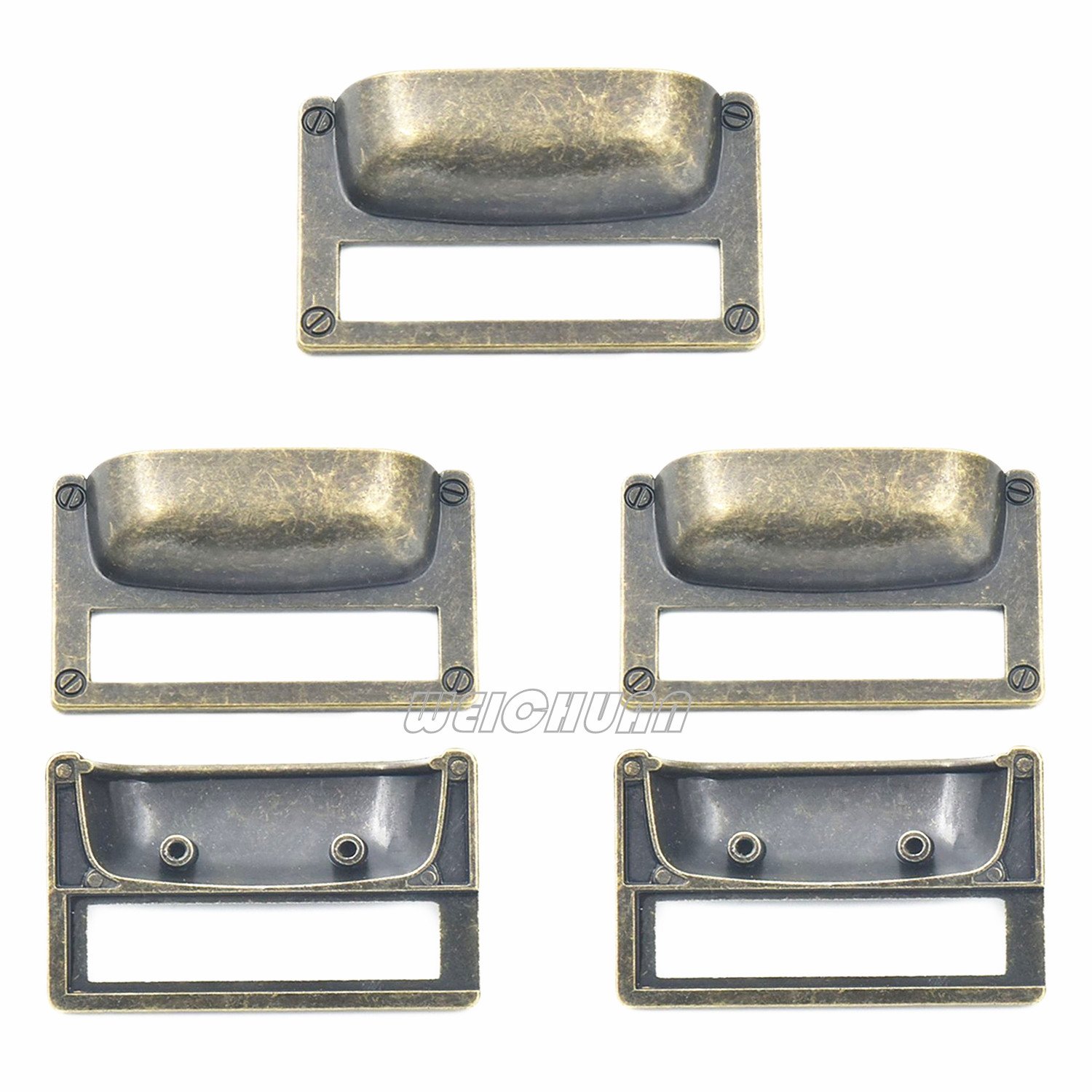 Jeteho 20 Pcs Antique Brass Metal Library Card File Drawer File