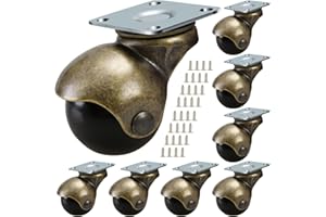 JGJC Wheels for Furniture 8 Pack, 2 inch Ball Caster Wheels Heavy Duty, Vintage Wheel Swivel Plate Casters for Furniture, Antique Brass Casters for Carpet, Table, Dresser, Bulk Value Package