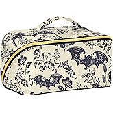 PJGINUIUA Large Capacity Cosmetic Bag Travel Makeup Bags Goth Bats Wide Open Portable Toiletry Bag Make up Organizer Pouch with Handle