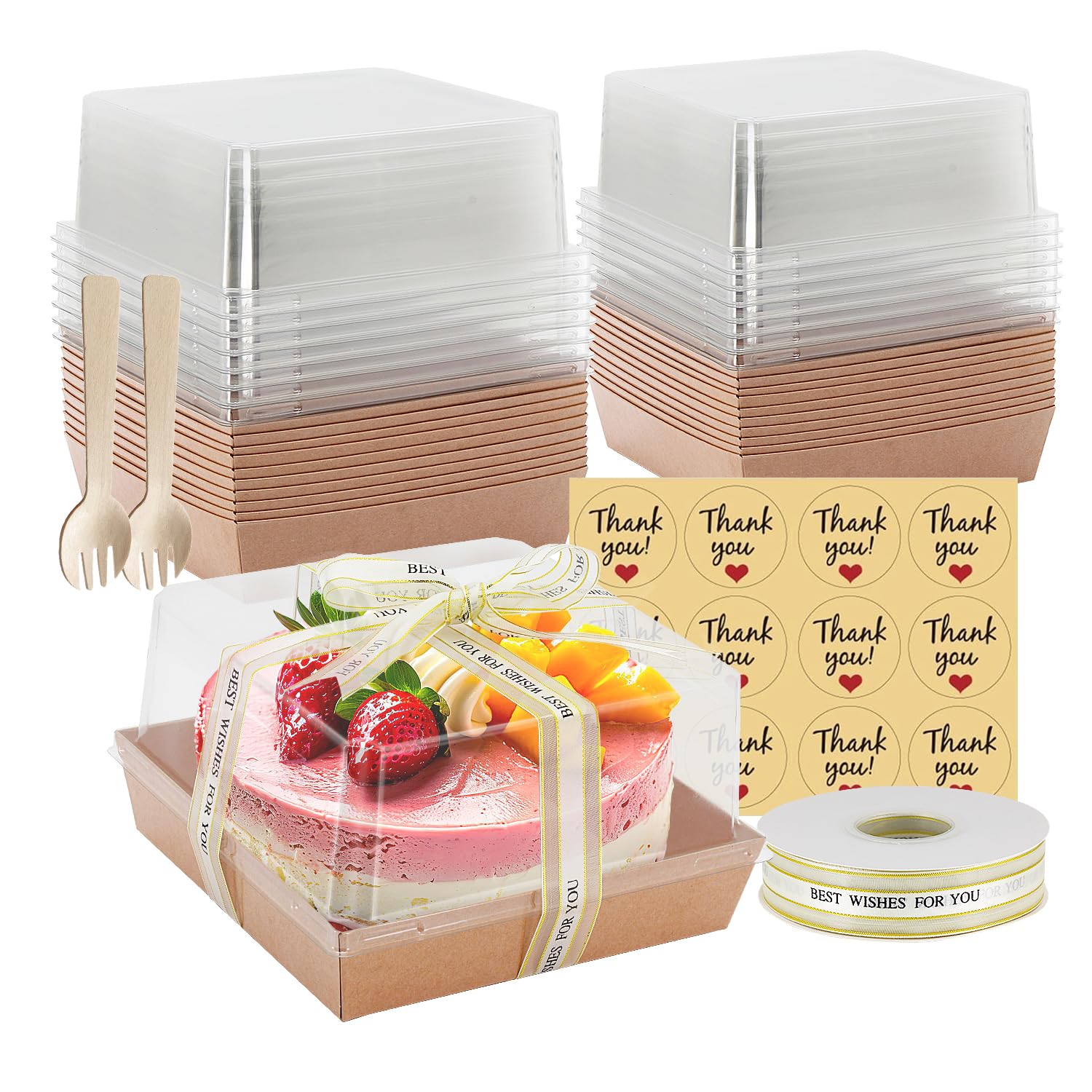 Photo 1 of **LIDS ONLY**YTAXZ 7 x 7 x 4 Inches Paper Charcuterie Boxes with Clear Lids, 25 Pack Large Clear Cake Boxes for 4-6 Inch Cake, Disposable Bakery Boxes Food Containers for Cupcakes,Pie,Cookies, Cocoa Bomb Brown