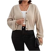Floerns Women's Plus Size Button Down Cardigan Sweater V Neck Long Sleeve Knitwear