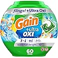 Gain flings Ultra Oxi Laundry Detergent Pacs, 60 Count, Waterfall Delight Scent, 3-in-1, HE Compatible