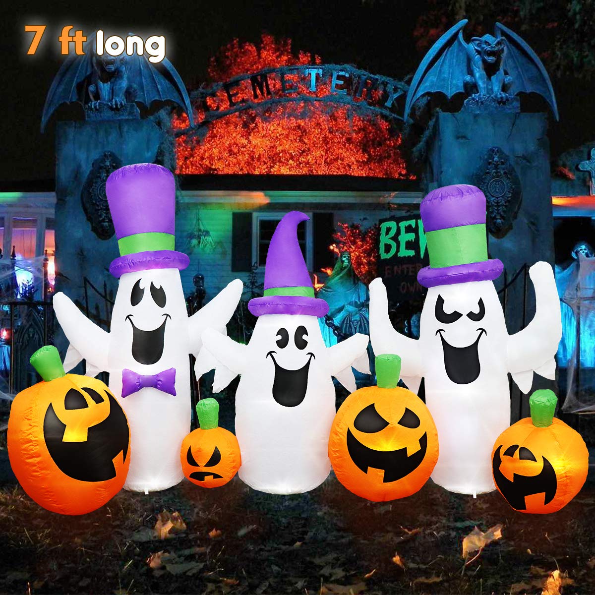 Amazon Com Merryxgift Halloween Inflatable Ghost With Pumpkin 7ft