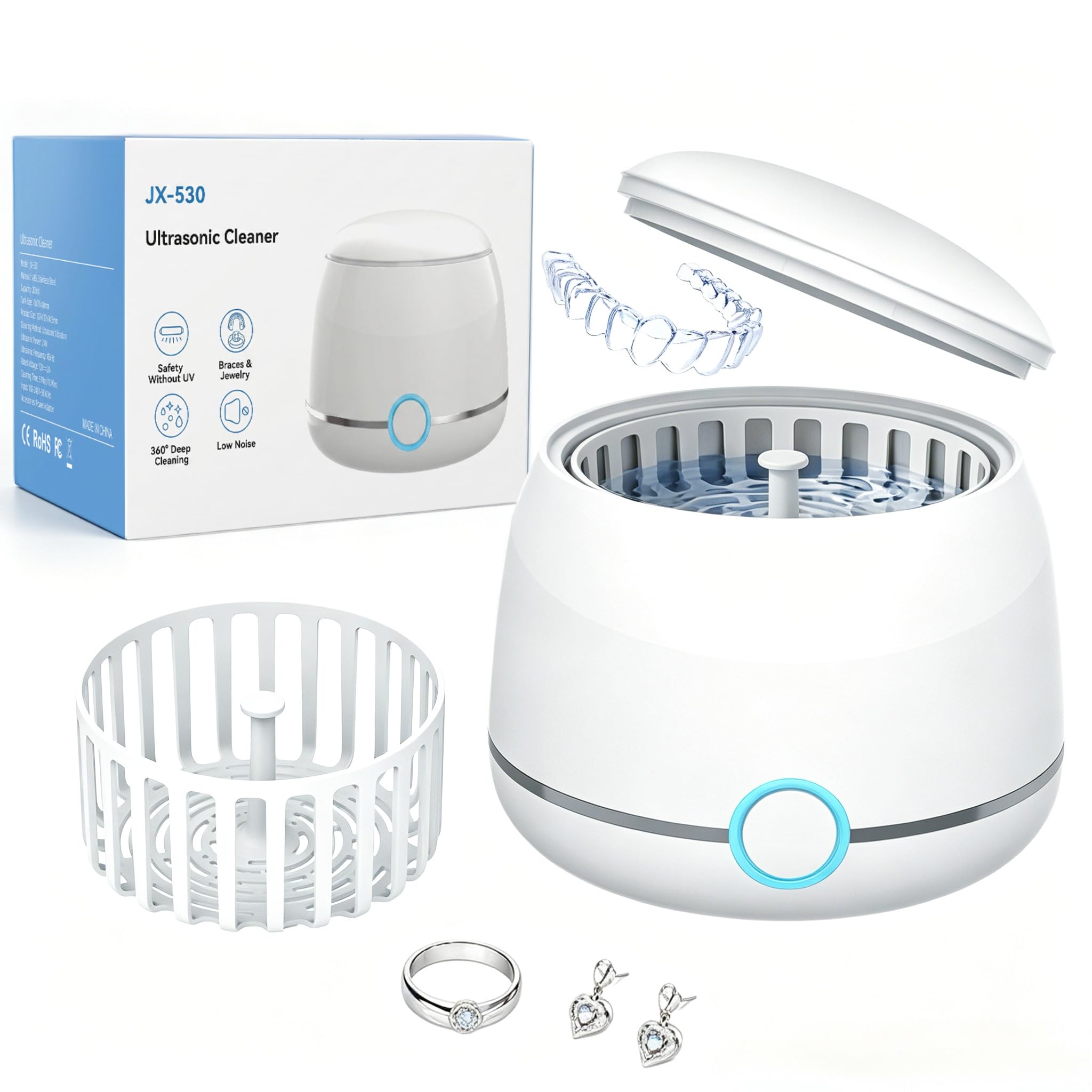 Ultraschallreinigungsgerät, U-VKK 45000 Hz Ultraschallreiniger, für zahnschiene reinigung, mit zwei Modi, geeignet für Retainer, Zahnspangen, Zahnbürstenköpfe, Prothesen, Schmuck usw