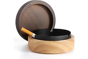 Cute Ashtrays for Cigarettes Ash Tray with Lid DDAJJAJ Wooden Ashtray with Stainless Steel Portable Decorative Ashtray Windproof Ashtray for Home,Patio,Office,Outdoors,Indoor,Parties
