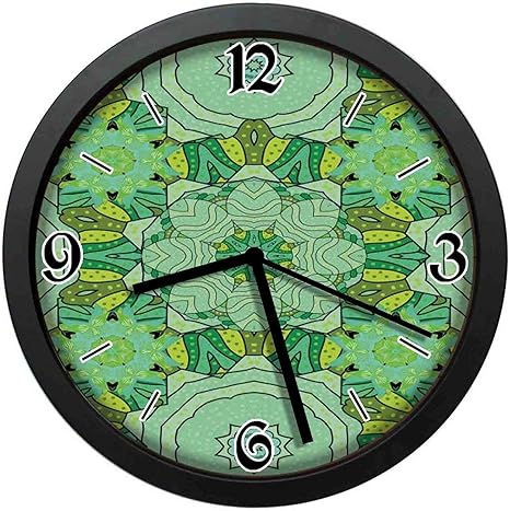 Amazon Co Jp 緑色の色合いの東洋アジア花柄万華鏡のようなイラストシンプルでレトロなファッション掛け時計 直径25 Cm ホーム キッチン
