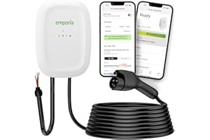 EMPORIA Level 2 EV Charger w/ J1772 Charger, 48 amp, Preconfigured for Hardwired Install with Whip, WiFi Enabled EVSE Level 2 Charger, 24ft Cable, White