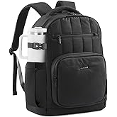 LOVEVOOK Laptop Backpack for Women with Giant Tumbler Holder Pocket,15.6 Inch Puffer Travel College Work Backpack Purse for Teacher Nurse,Waterproof Laptop Bag Computer Back Pack Casual Daypack,Black