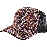 Women Bling Shiny Rhinestones Sun Visor hat mesh Breathable Cap Sparkle Bling Flag Cap Adjustable Baseball Cap