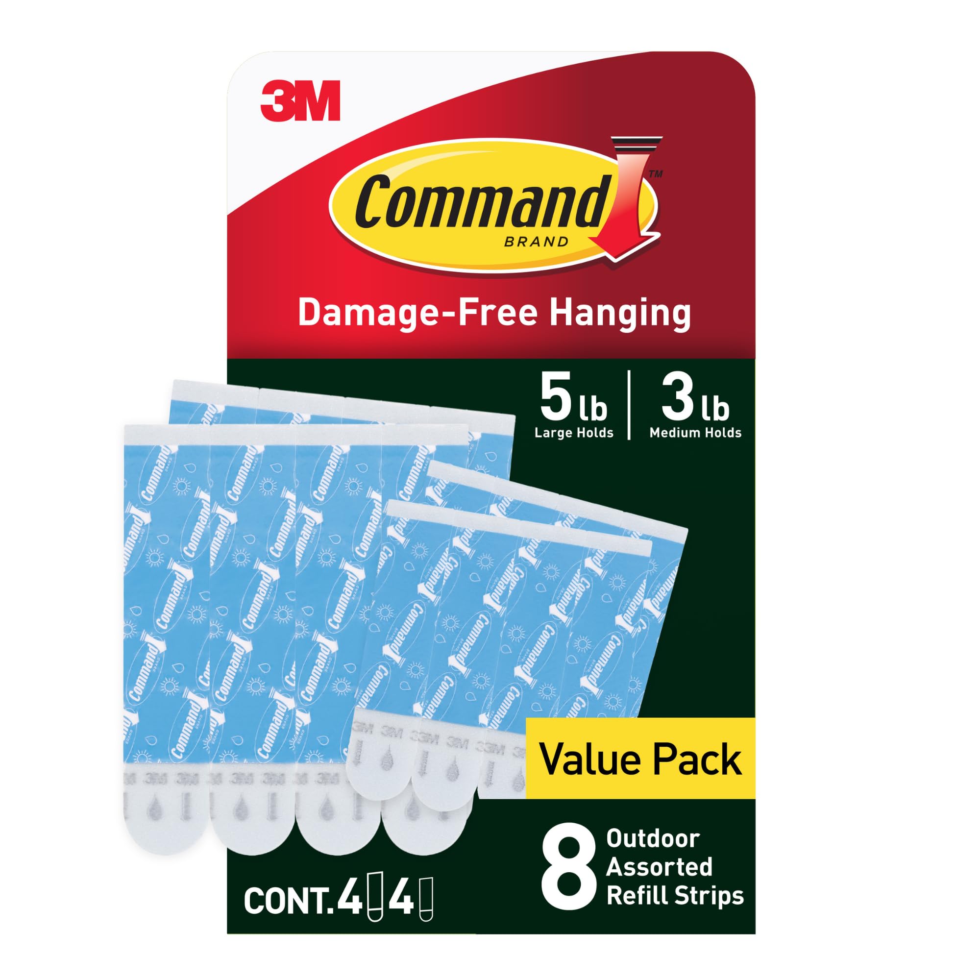 Photo 1 of Command Outdoor Refill Strips Variety Pack [Removable]: 4 Medium and 4 Large Strips (White)