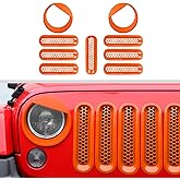 JWWY Front Grille Insert Radiator Grille Grillwork Surround Assembly Inserts Headlight Headlamp Cover Trim Set Fit for 2007-2017 Jeep Wrangler JK JKU Exterior Accessories 9pcs Orange