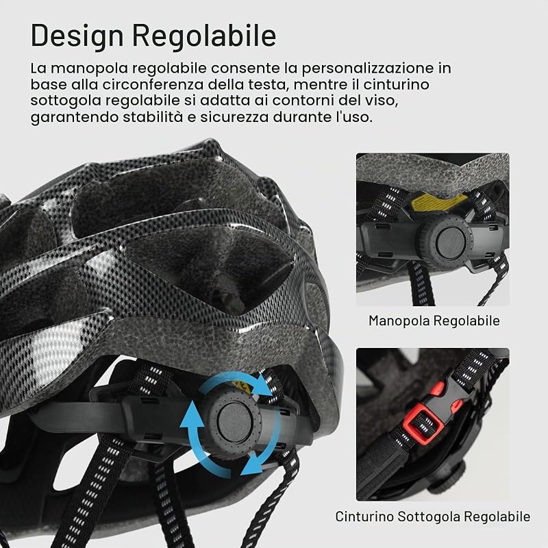 Casco Bici Adulti, Leggero Traspirante Uomo, Carbonio M