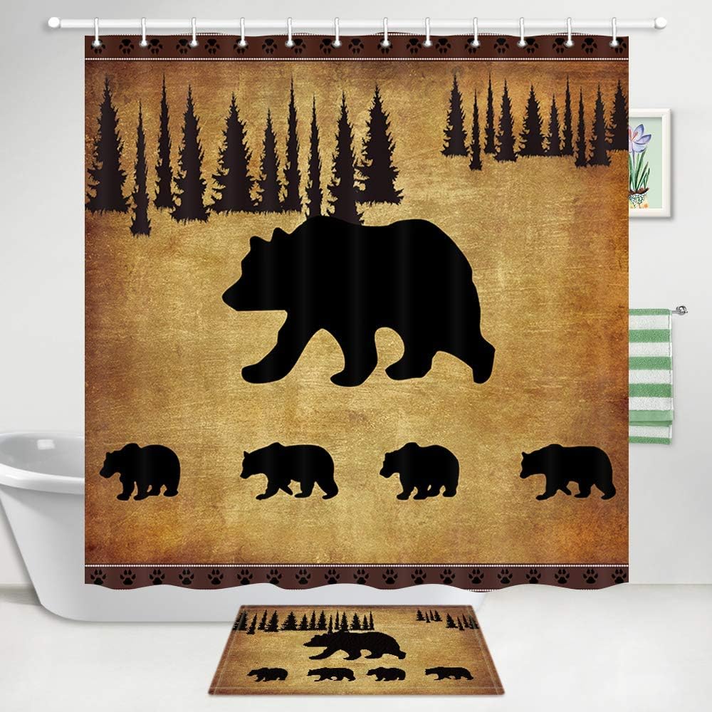 Amazon Com Jawo Black Bear Shower Curtain And Bath Mat Set