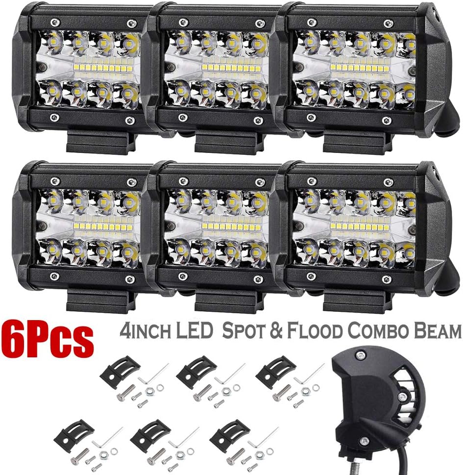 600W 4inch LED Work Light Bar 20SMD Spot & Flood Beam 60000LM 6000K Cool White Offroad Driving Fog Lighting For Jeep Pickup Trucks Car ATV UTV SUV Boat Marine Golf Cart Lights (Pack of 6)