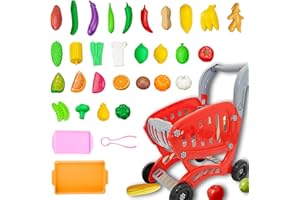 LEAQU Kids Shopping Cart,Toddler Grocery cart for 1-8 Years,Toy Shopping cart for Kids Role Play Game,Grocery Store Pretend Shopping cart Play Toy for Girls Educational Play Kitchen Playset. (B)