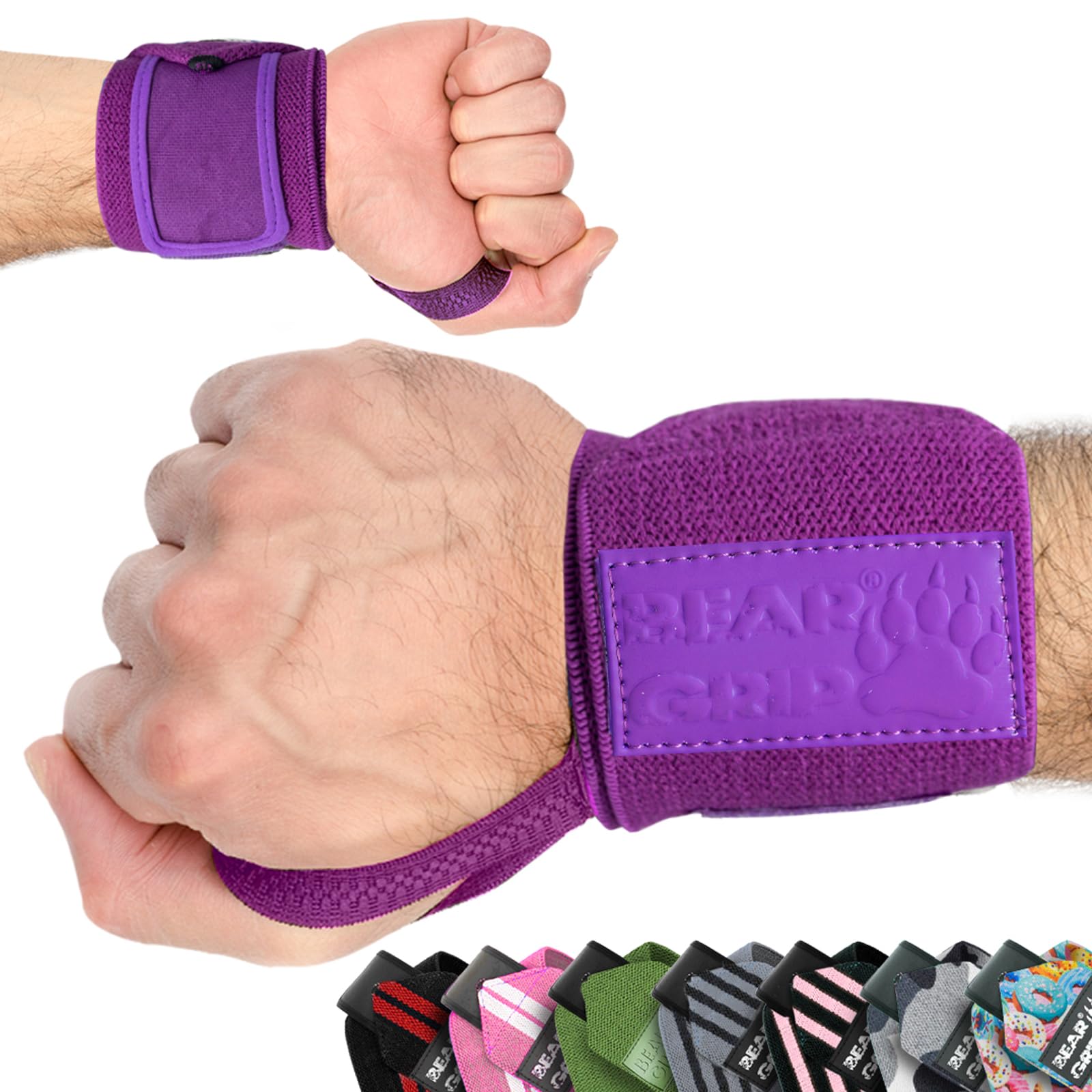 BEAR GRIP - Weight lifting wrist support wraps (Sold in pairs) (PURPLE)