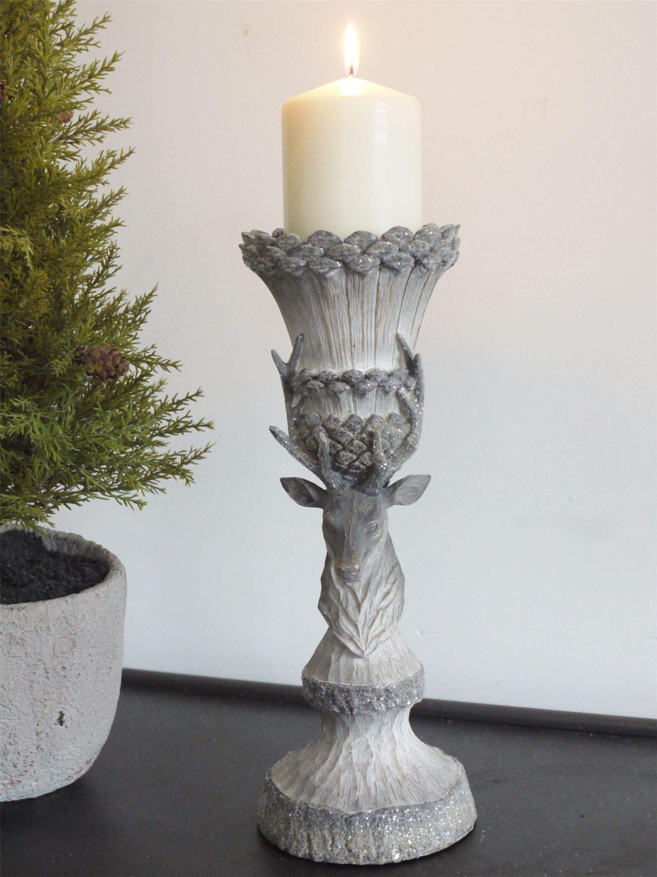 Black Country Metal Works Wood Effect Stag Candle Holder - Small