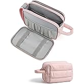 BAGSMART Travel Toiletry Bag for Women, Puffy Cosmetic Makeup Bag Organizer, Large Wide-open Travel Organizer for Toiletries, Dopp Kit Water-resistant Makeup Case for Accessories-Pink