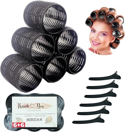 MIRZIAN Heatless Self Grip Hair Rollers for Long Hair with Duckbill Clips 12pc