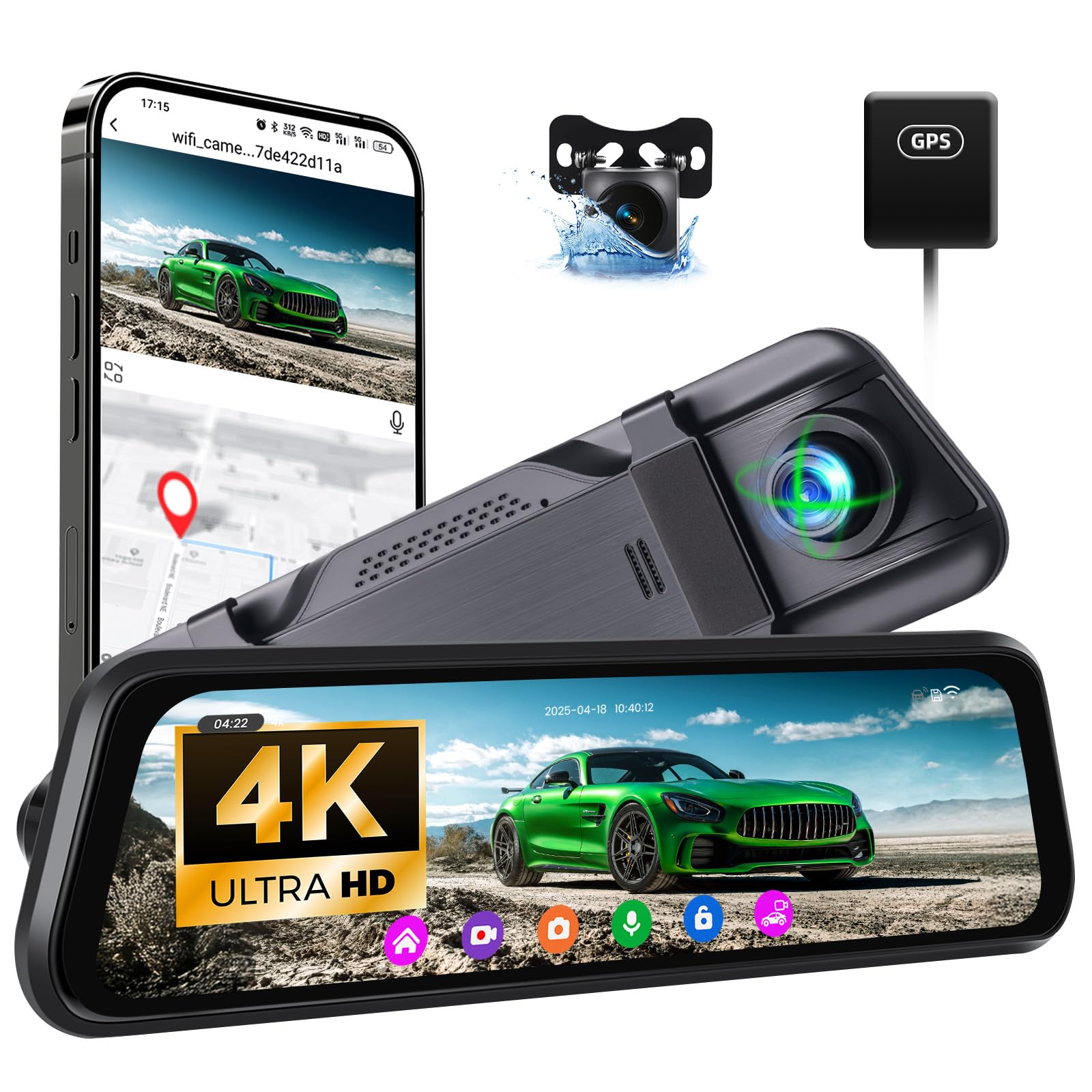 Photo 1 of CAMECHO 9.66" 4K Mirror Dash Cam with ADAS, BSD and LCA, Rear View Mirror Camera with WiFi and GPS, Touch Screen Rearview Mirror Backup Camera, Night Vision, G-Sensor, Reverse Assist