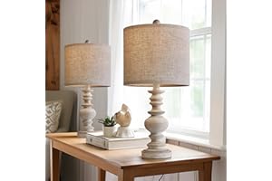 BOBOMOMO Tradition 20" Rustic Table Lamp Set of 2 for Living Room Bedroom Bedside Desk Lamps Bedroom Nightstand Vintage Lamps Linen（Suitable for Decorating Small Areas）