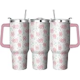 Ksoemar 40 Oz Pig Tumbler with Handle and Straw, Double Wall Stainless Steel Pig Cup, Pigs Coffee Mug Keeps Drinks Cold & Hot Gifts for Women Mom Friends for Birthday, Chrismas, Thanksgiving