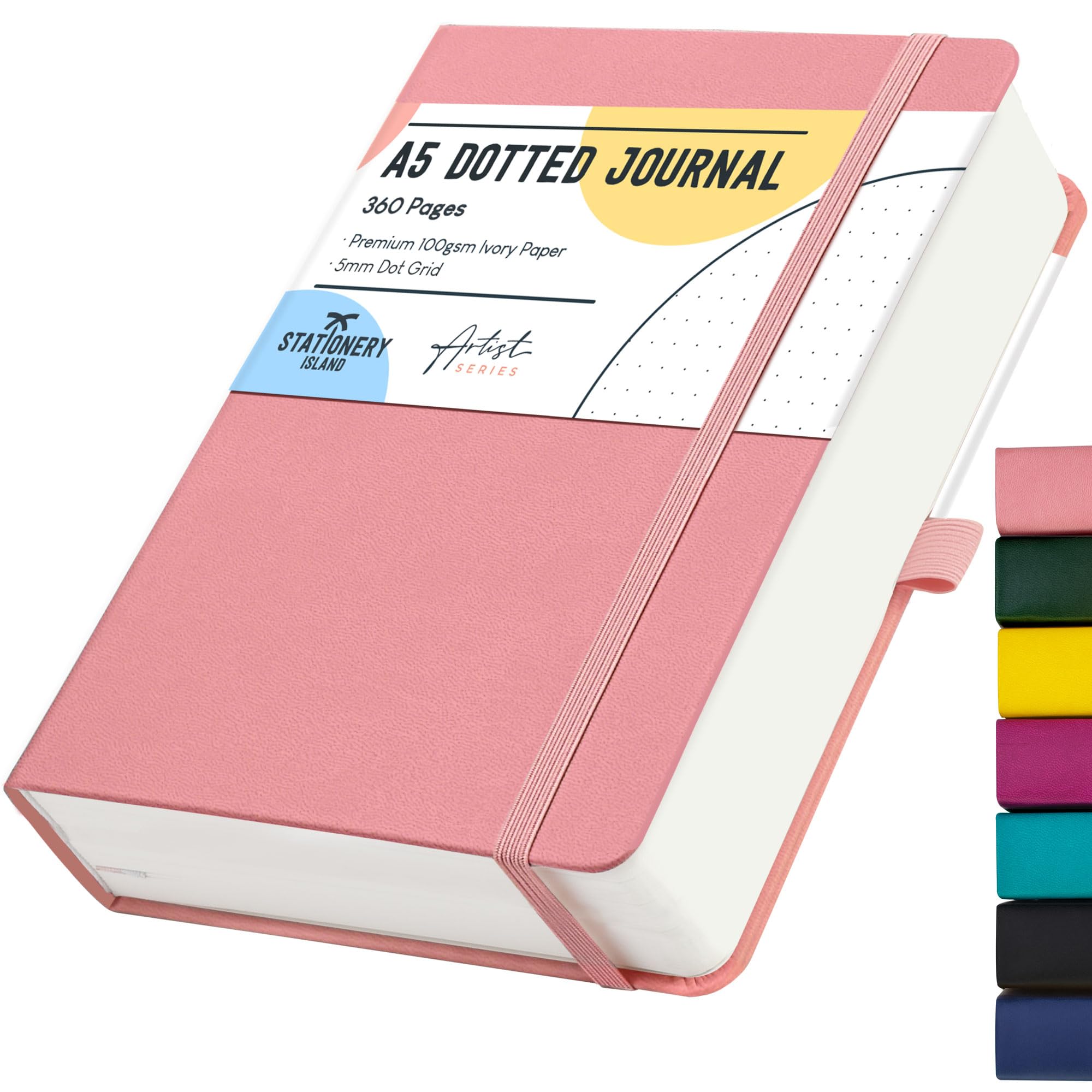 STATIONERY ISLAND Bullet Dotted Journal A5, Thick Notebook 100gsm Paper 360 Pages, Hardback Journal Notebook with Pen Holder, Inner Pocket, 2 Bookmarks