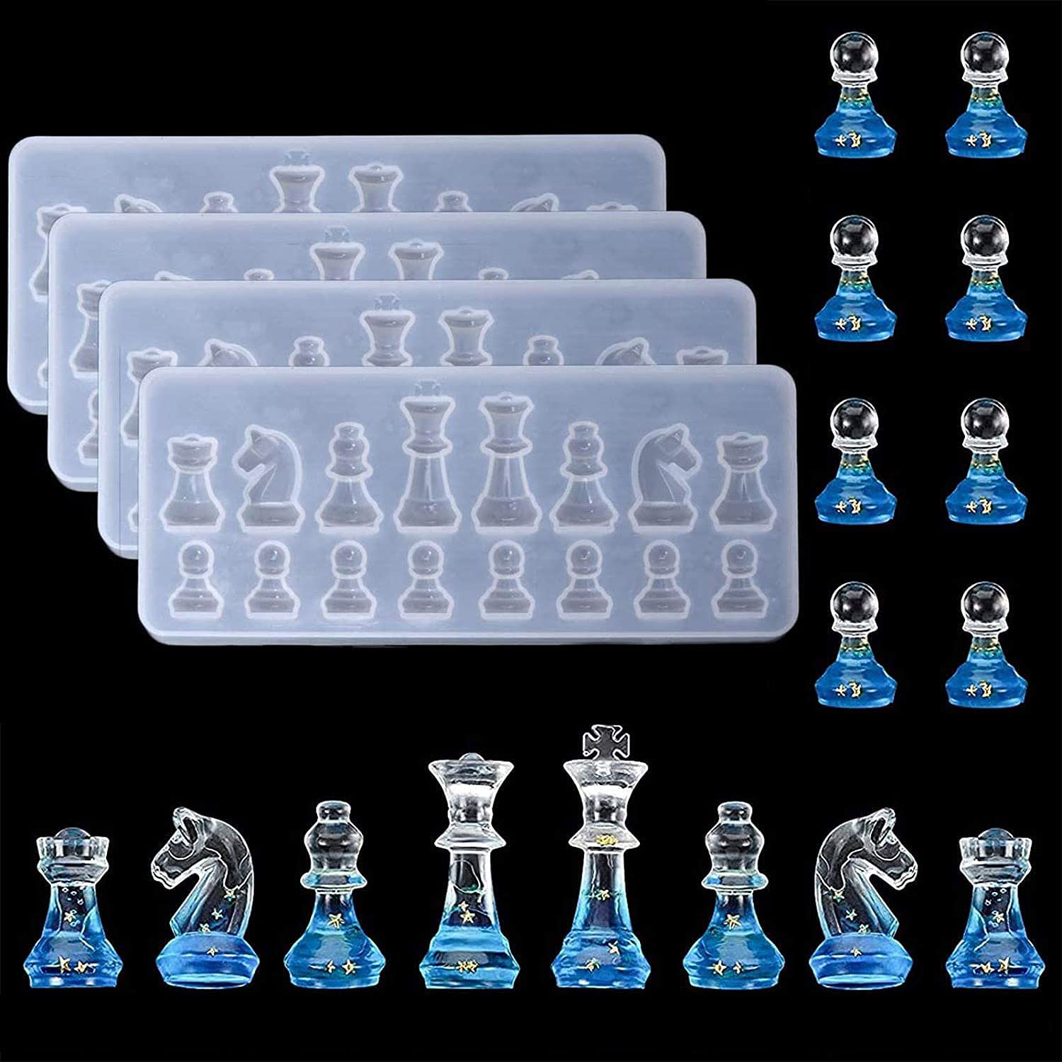 Chess Pieces Silicone Mold, DIY Fondant Mould Craft Jewelry Making Epoxy Resin Casting Molds Set Baking Tray Cake Decor Handmade Crafting Tool for Making Polymer Clay, 4pcs