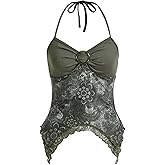 Verdusa Women's Y2k Halter Top Floral Streetwear Fairy 2000s Clothing Gothic Going Out Tops
