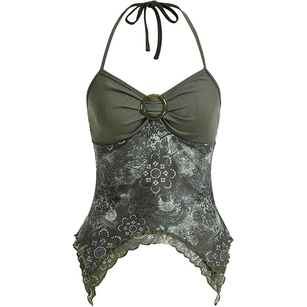 SOLY HUX Women's Y2k Gothic Lace Trim Cami Crop Top Sleeveless