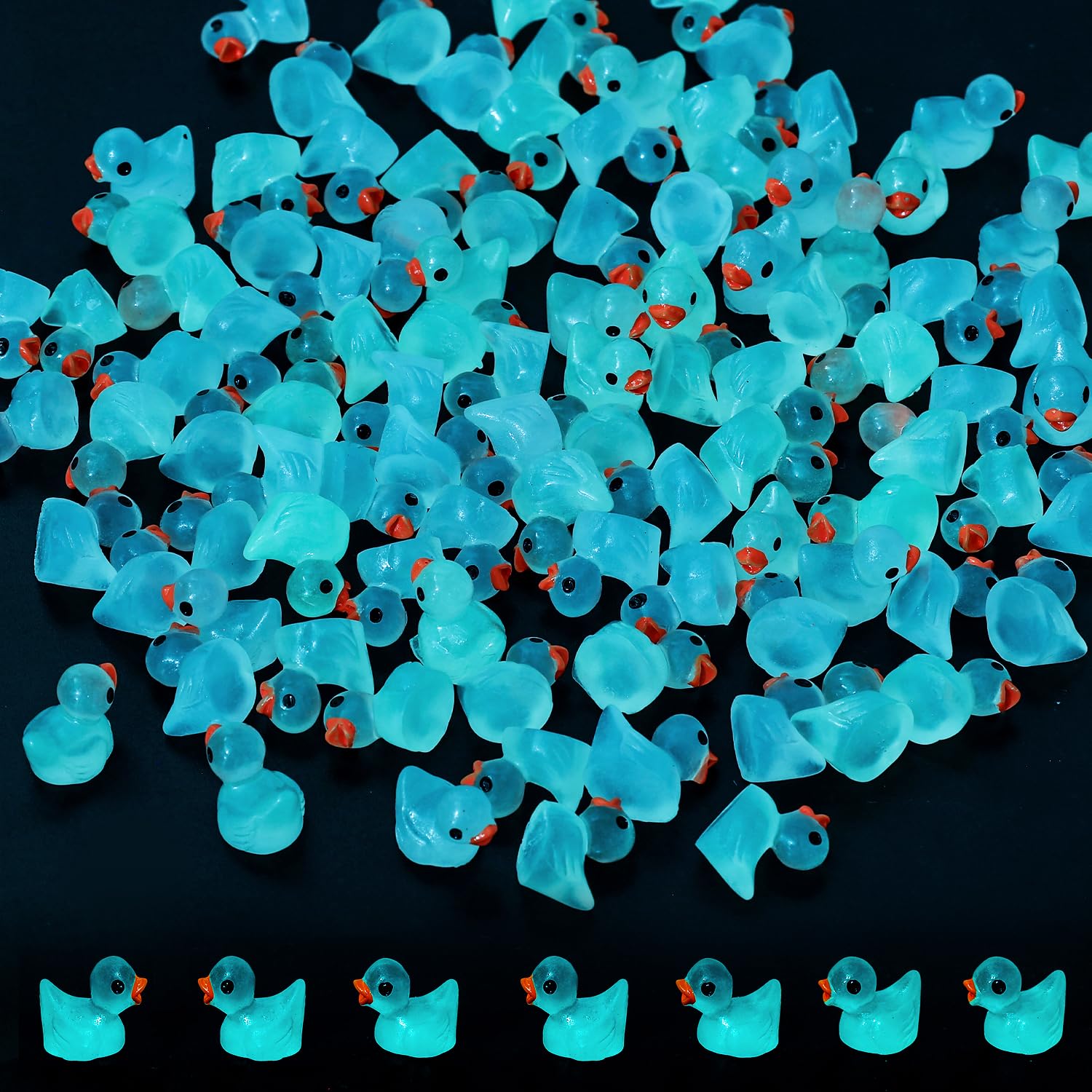 LUTER 100pcs Mini Luminous Resin Ducks, Tiny Ducks Glow in the Dark Miniature Figures Ducks for Garden Landscape Dollhouse Ornament Potted Home Decorations DIY (Blue), A29175