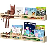 Classic Nursery Shelves, Set of 2 Natural Wood Floating Book Shelves for Kids Room, Wall Shelves for Bathroom Decor, Kitchen 