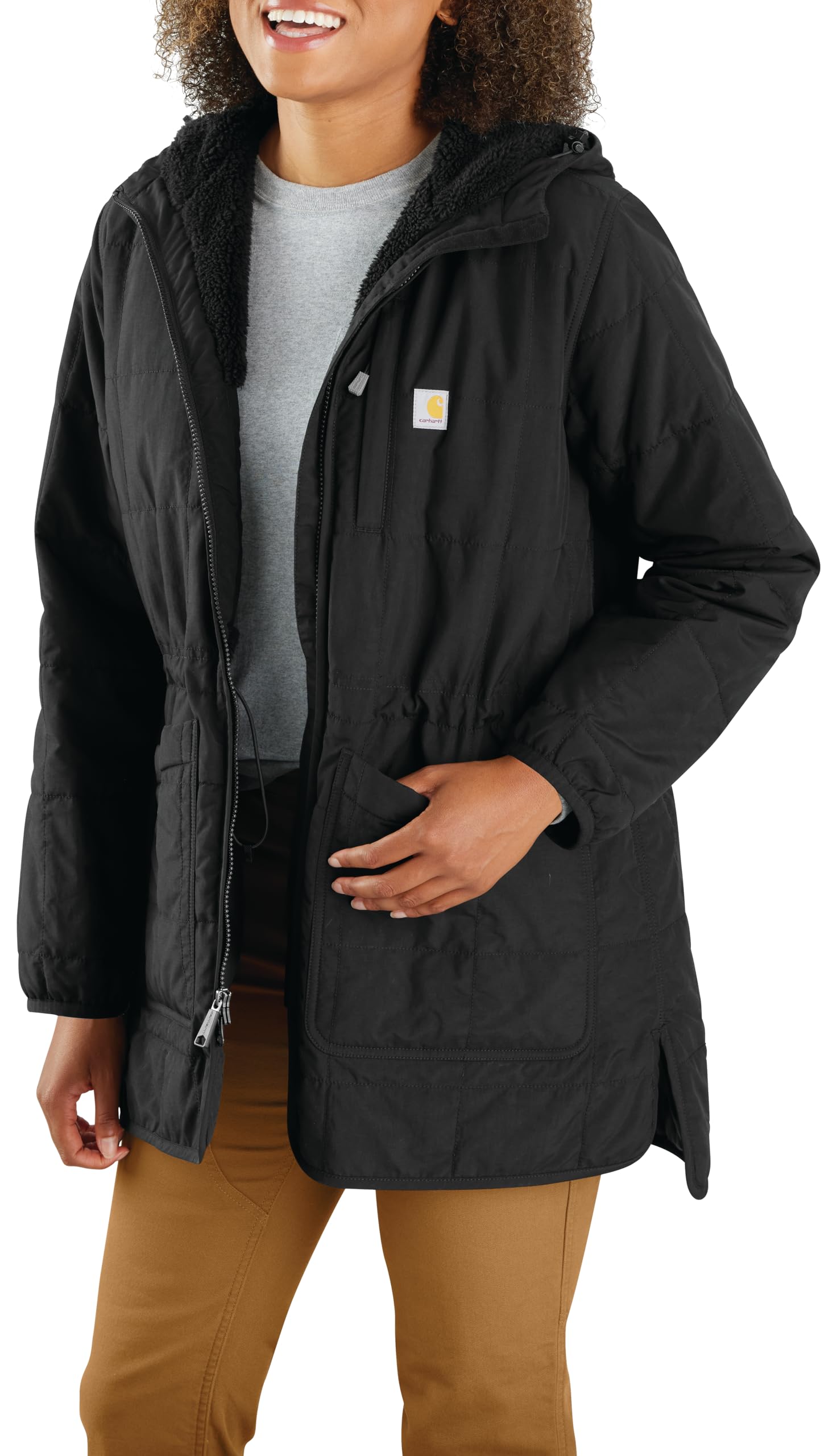 Photo 1 of Carhartt Women's Rain Defender Loose Fit Lightweight Insulated Hooded Coat, Black