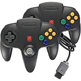PGYFDAL 2 Pack Classic N64 Controller, Wired Gamepad Upgraded Joystick Compatible with N64 Console, Ergonomic M-Shaped Design for Multiplayer Gaming (2 Black)
