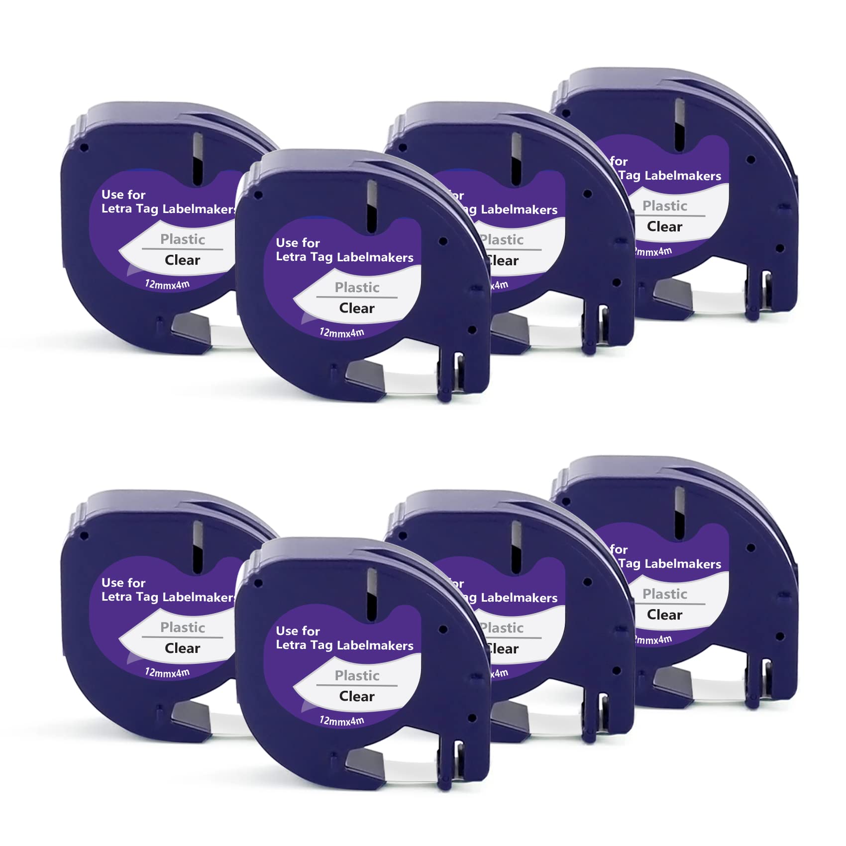 UNOKA 8X 12267 Compatible with Dymo Label Tape Clear, 12mm x 4m Black on Clear(Transparent) Tape Refills for Dynamo Letratag LT-100H LT-100T Plus LT-110T QX50 XR