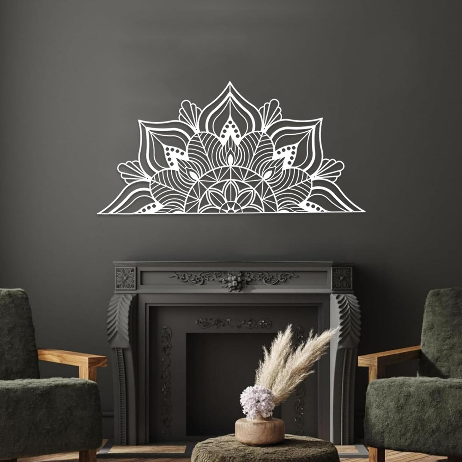ESTART Large Metal Mandala Wall Decor, Unique Lotus Flower Wall Art for Home Room Bedroom Office Indoor Outdoor Decoration (White)