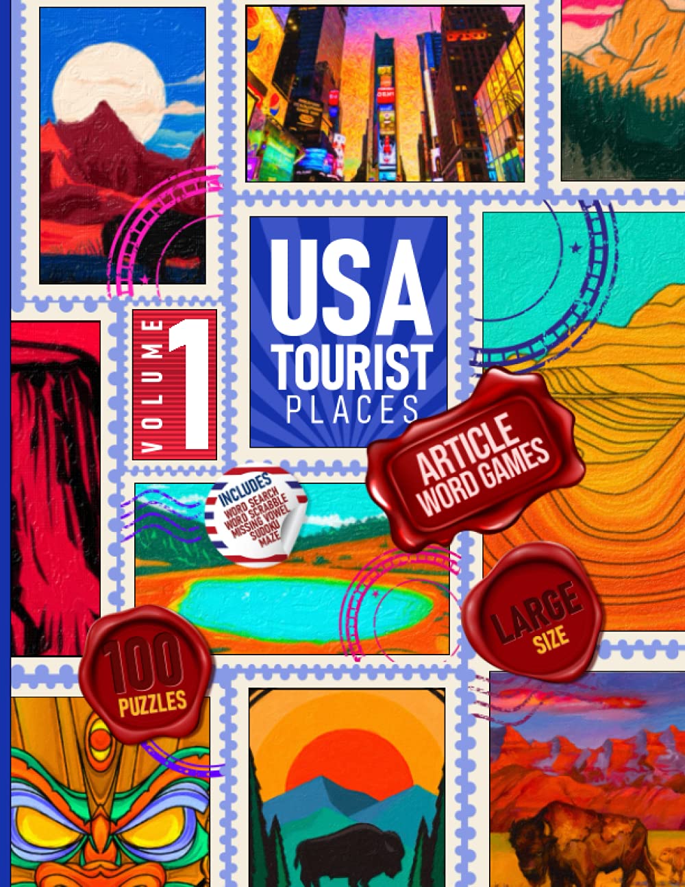 usa tourist places article word games volume 1 large print puzzle game for travel tourism lover includes word search word scramble missing vowel mage like yosemite yellowstone badland kauai game viv