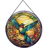Payutou Hummingbirds Pattern Stained Glass Suncatchers for Windows,Hanging Stained Glass Suncatcher,20cm/7.87inch Hand-Painted Sun Catcher Garden Hangings Painted Glass Panel Decor Themed Gift