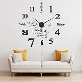 Junkin 3D Large Frameless DIY Wall Clock Modern Decor Family Quote Wall Stickers Clock Kit for Home Living Room Bedroom Office Decorations Adjustable Size(Black)