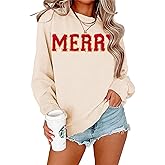 YALUCOR Women Christmas Sweatshirts Merry Christmas Pullover Tops Glitter Chenille Patch Merry Sweatshirt Xmas Gift Tops