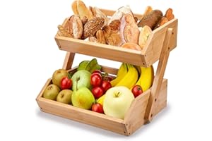 WOSIFUPO Fruit Basket, 2-Tier Large Bamboo Fruit Bowl for Kitchen Countertop Organizer, Multi purpose/Large Capacity for Vege