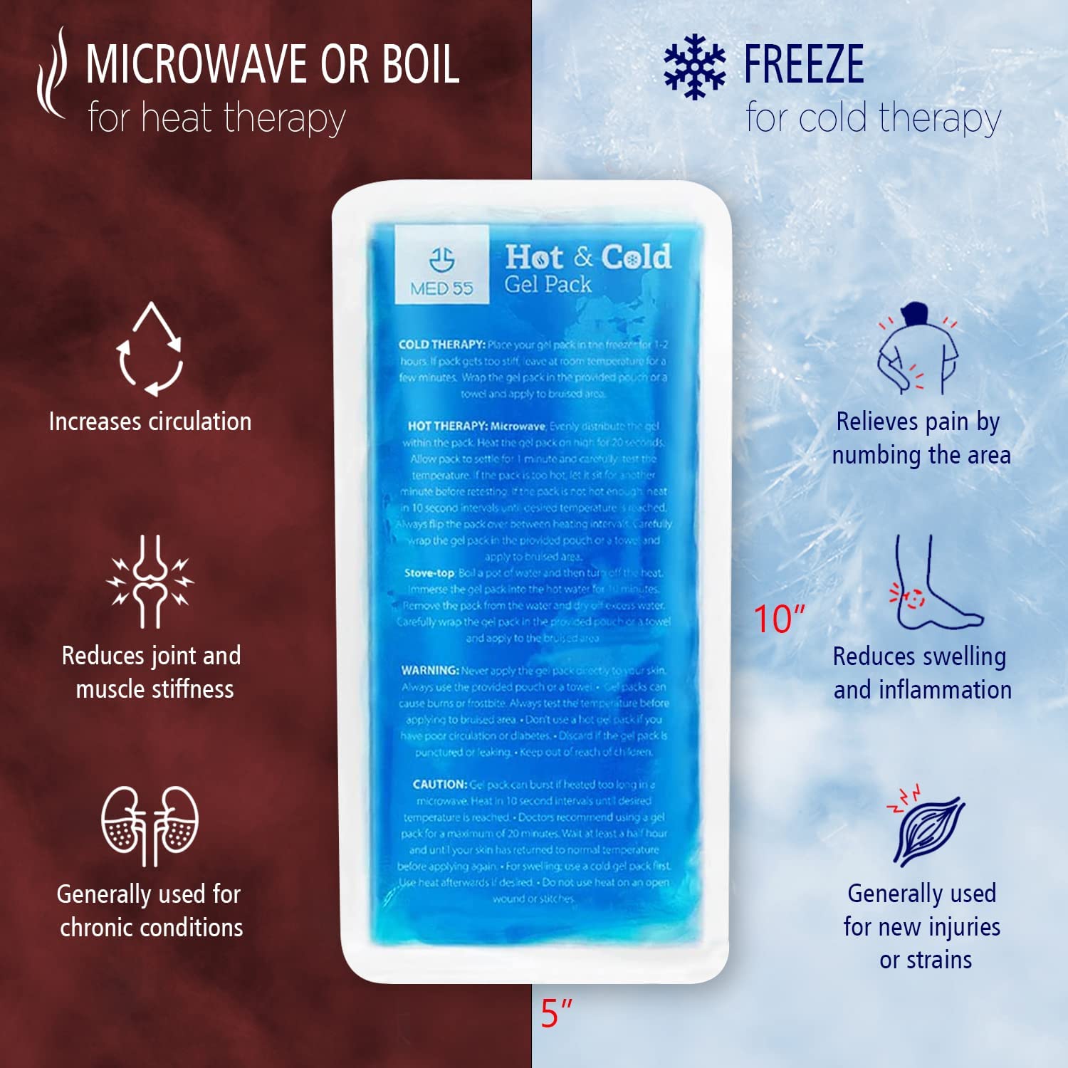 Reusable Gel Ice Pack 2-Pack | Soft Therapy Hot Cold Packs For Knee Shoulder Ankle Neck Back Pain Relief | Leak-Proof Medical Grade | 300ml Each | Freezer & Microwave Safe