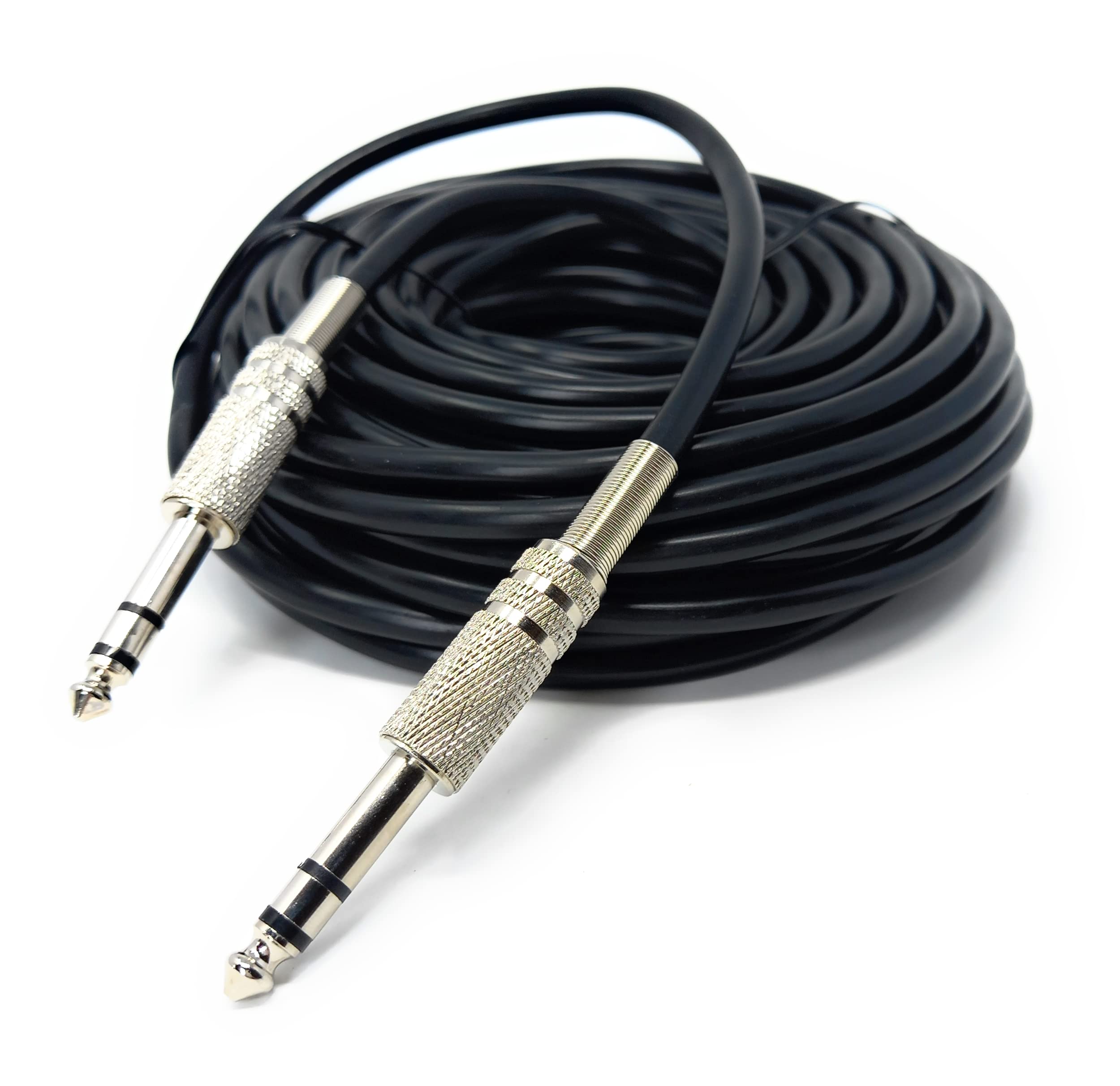 DRUT 15m 6.35mm Male to 6.35mm Male Stereo Audio Cable, 1/4" TRS Connectors For Professional Music Instruments & Home Audio 50ft Black Nickel Connectors