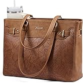LOVEVOOK Laptop Tote Bag for Women Work, Teacher Tote Bag with Large Cup Holder, 15.6 Inch Waterproof Leather Computer Bag